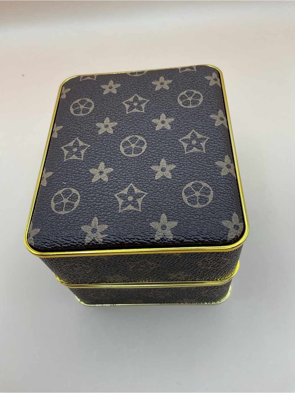 Patterned Brown Watch Storage box.with Gold Trim
